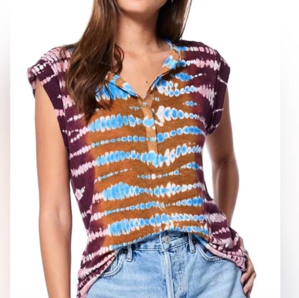 YFB Young Fabulous & Broke Tie Dye 100% Linen Top Size Small - Picture 2 of 8